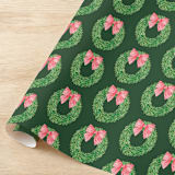 "Green Wreath with Red Bow Gift Wrap, Set of 5 Sheets" - Holiday Gift Wrap in green by Liesel Anne