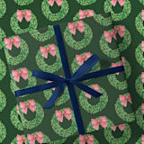 "Green Wreath with Red Bow Gift Wrap, Set of 5 Sheets" - Holiday Gift Wrap in green by Liesel Anne