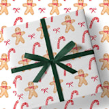 "Gingerbread Candy Cane Christmas Gift Wrap, Set of 5 Sheets" - Holiday Gift Wrap in red by Liesel Anne