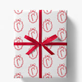 "Candy Cane and Bows Gift Wrap, Set of 5 Sheets" - Holiday Gift Wrap in red by Liesel Anne