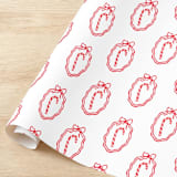 "Candy Cane and Bows Gift Wrap, Set of 5 Sheets" - Holiday Gift Wrap in red by Liesel Anne