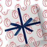 "Candy Cane and Bows Gift Wrap, Set of 5 Sheets" - Holiday Gift Wrap in red by Liesel Anne