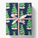 "Pink Gingham Christmas Tree Gift Wrap" - Holiday Gift Wrap in blue by Liesel Anne