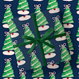 "Pink Gingham Christmas Tree Gift Wrap" - Holiday Gift Wrap in blue by Liesel Anne
