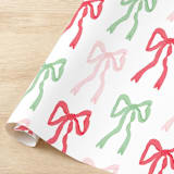 "Red, Pink and Green Christmas Bows Gift Wrap, Set of 5 Sheets" - Holiday Gift Wrap in multicolor by Liesel Anne
