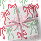 "Red, Pink and Green Christmas Bows Gift Wrap, Set of 5 Sheets" - Holiday Gift Wrap in multicolor by Liesel Anne