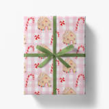 "Pink Gingerbread Christmas Holiday Gift Wrap [Roll of 3 Sheets]" - Holiday Gift Wrap in pink by Liesel Anne