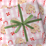 "Pink Gingerbread Christmas Holiday Gift Wrap [Roll of 3 Sheets]" - Holiday Gift Wrap in pink by Liesel Anne