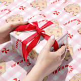 "Pink Gingerbread Christmas Holiday Gift Wrap [Roll of 3 Sheets]" - Holiday Gift Wrap in pink by Liesel Anne