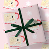"Vintage Santa Mug Christmas Gift Wrap, Set of 5 Sheets" - Holiday Gift Wrap in pink by Liesel Anne