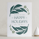 "berries and leaves" - Letterpress Holiday Cards in Evergreen by Carolyn MacLaren - Front