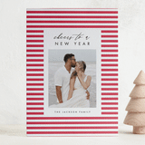 "Merry Stripes" - Letterpress Holiday Cards in Rose by Amy Kross - Front