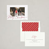 "Pen Scripted" - Letterpress Holiday Cards in Holly Berry by Everett Paper Goods - Assembled