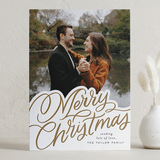 "Scripted Lettering" - Letterpress Holiday Cards in Golden by Alethea and Ruth - Front