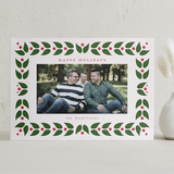 "Folk Leaves and Berries" - Letterpress Holiday Cards in Evergreen by Jennifer Holbrook - Front