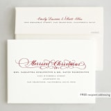 "Merriest Script" - Letterpress Holiday Cards in Pine by Sarah Brown - FREE Recipient Addressing