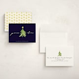 "Simple Tree" - Holiday Cards in Navy by Erin Deegan - Assembled