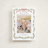 "Holly Garland and Bow" - Holiday Cards in Candy Cane by Paula Pecevich - Front