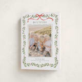 "Holly Garland and Bow" - Holiday Cards in Candy Cane by Paula Pecevich - Folded Card