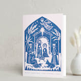 "Linocut Nativity" - Holiday Cards in Sky by Teju Reval - Folded Card