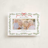 "Holly Garland and Bow" - Holiday Cards in Candy Cane by Paula Pecevich - Front