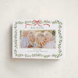 "Holly Garland and Bow" - Holiday Cards in Candy Cane by Paula Pecevich - Folded Card