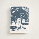 "Winter linocut" - Holiday Cards in Night by Maja Cunningham - Front