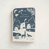 "Winter linocut" - Holiday Cards in Night by Maja Cunningham - Folded Card