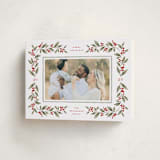 "Poinsettia + Pine" - Holiday Cards in Mistletoe by Wildfield Paper Co - Folded Card