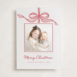 "Tied with a bow" - Letterpress Holiday Photo Mount Cards in Scarlet by SimpleTe Design - Front