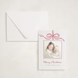 "Tied with a bow" - Letterpress Holiday Photo Mount Cards in Scarlet by SimpleTe Design - Card with Envelope