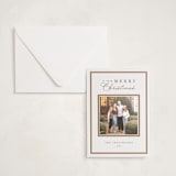 "Bound Merry" - Letterpress Holiday Photo Mount Cards in Matte Gold by Amy Kross - Card with Envelope