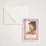 "Folk Art" - Letterpress Holiday Photo Mount Cards in Scarlet by Mansi Verma - Card with Envelope