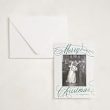 "Classic Merry" - Letterpress Holiday Photo Mount Cards in Cucumber by Alston Foster - Card with Envelope
