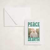 "Peace On Earth" - Letterpress Holiday Photo Mount Cards in Cucumber by Leah Bisch - Card with Envelope