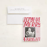 "Joyful Merry Bright" - Holiday Photo Mount Cards in Blush by AK Graphics - Card with Envelope