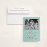 "Bright Laughter" - Holiday Photo Mount Cards in Turqouise by Erin Hodges - Card with Envelope