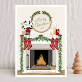 "Christmas Mantel" - Holiday Cards in Ivory by Susan Moyal - Front