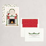 "Christmas Mantel" - Holiday Cards in Ivory by Susan Moyal - Assembled