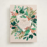 "Foliage Wreath" - Holiday Cards in Buttercream by Alethea and Ruth - Front