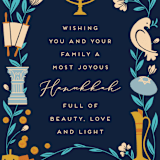 "Symbols of Hanukkah" - Holiday Cards in Midnight by Jamie Alexander - Close-Up