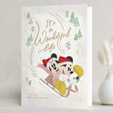 "Disney's Mickey and Minnie Sledding Fun" - Holiday Cards in Eggnog by Creo Study - Folded Card