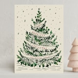 "Woodcut Christmas" - Holiday Cards in Cranberry by Paula Pecevich - Front