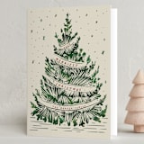 "Woodcut Christmas" - Holiday Cards in Cranberry by Paula Pecevich - Folded Card