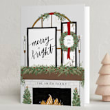 "Farmhouse Fireplace" - Holiday Cards in Crimson by Corie Page - Folded Card
