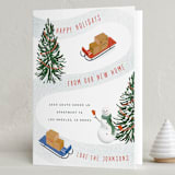 "Moving Sleds" - Holiday Cards in Peppermint by Becky Nimoy - Folded Card