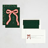 "Botanical Bow" - Holiday Cards in Evergreen by Paper Raven Co. - Assembled