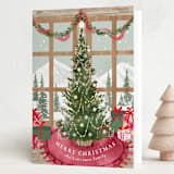 "Cabin Serenity" - Holiday Cards in Santa Suit by Petra Kern - Folded Card
