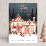 "Village Inn" - Holiday Cards in Peach by Becky Nimoy - Front