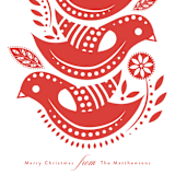 "THREE FRENCH HENS" - Holiday Cards in Cardinal by Melanie Kosuge - Close-Up